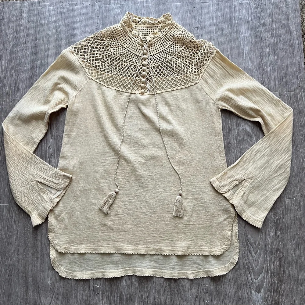 Free People‎ On The Island Crochet Neck Blouse